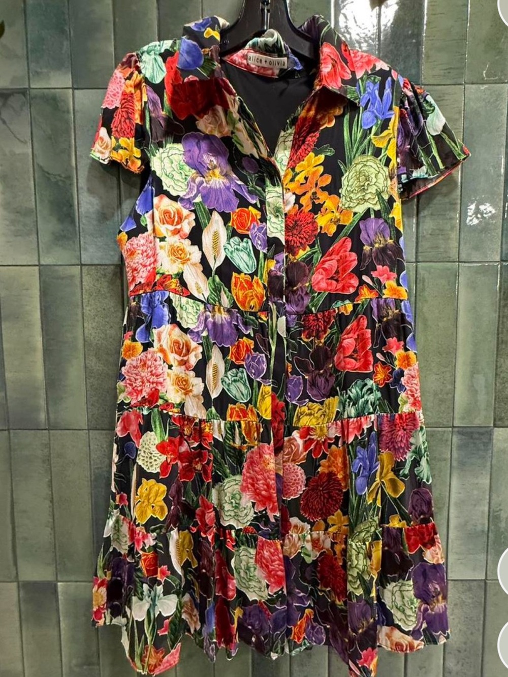 ❤️‍🔥 Alice + Olivia Meeko Tiered Silk-Blend Mini Shirtdress ❤️‍🔥size 8 - Picture 9 of 16
